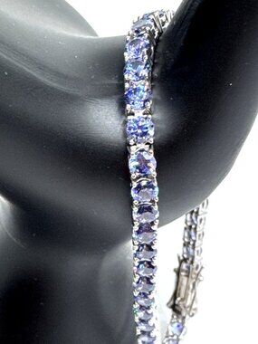 925 Sterling Silver Blue Violet Gemstone Tennis Bracelet 7.25" SVR 12g